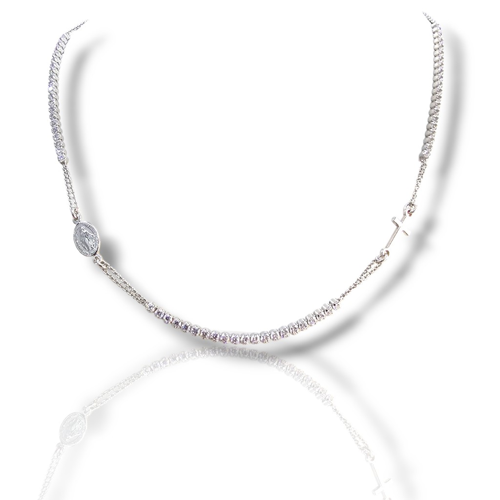 Ροζάριο απο επιπλατινωμένο ασήμι 925° με λευκά ζιργκόν (SHK905127B)